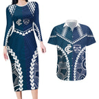 Custom Football Cats and Blues Couples Matching Long Sleeve Bodycon Dress and Hawaiian Shirt 2026 Together Aboriginal Polynesian Pattern