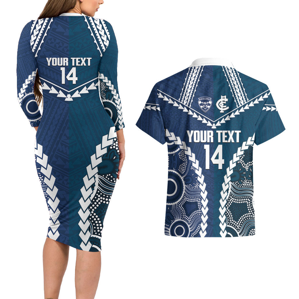 Custom Football Cats and Blues Couples Matching Long Sleeve Bodycon Dress and Hawaiian Shirt 2026 Together Aboriginal Polynesian Pattern