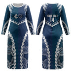 Custom Football Cats and Blues Couples Matching Long Sleeve Bodycon Dress and Hawaiian Shirt 2026 Together Aboriginal Polynesian Pattern LT14