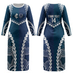 Custom Football Cats and Blues Couples Matching Long Sleeve Bodycon Dress and Long Sleeve Button Shirt 2026 Together Aboriginal Polynesian Pattern LT14