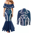 Custom Football Cats and Blues Couples Matching Mermaid Dress and Long Sleeve Button Shirt 2026 Together Aboriginal Polynesian Pattern