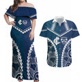 Custom Football Cats and Blues Couples Matching Off Shoulder Maxi Dress and Hawaiian Shirt 2026 Together Aboriginal Polynesian Pattern