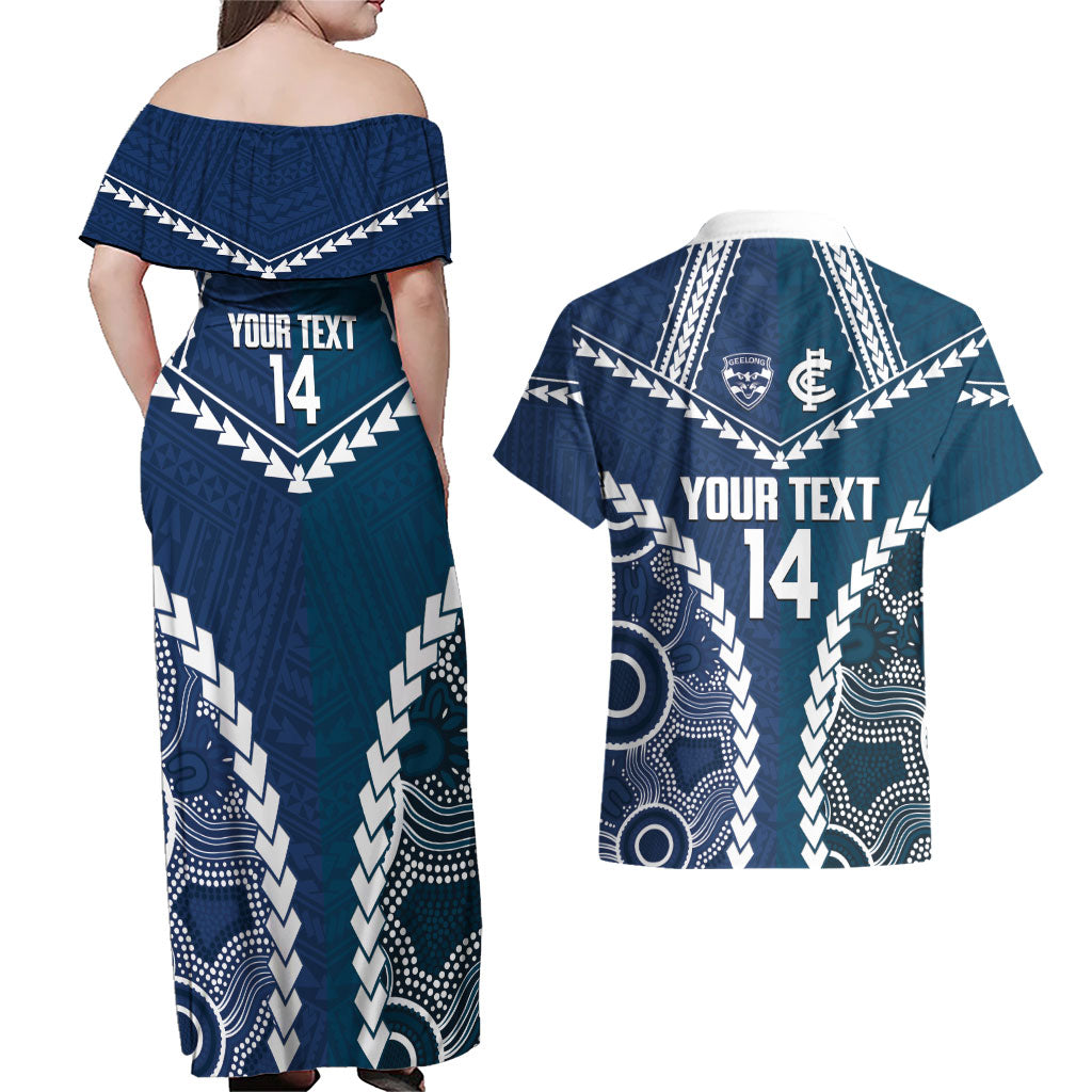 Custom Football Cats and Blues Couples Matching Off Shoulder Maxi Dress and Hawaiian Shirt 2026 Together Aboriginal Polynesian Pattern