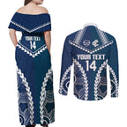 Custom Football Cats and Blues Couples Matching Off Shoulder Maxi Dress and Long Sleeve Button Shirt 2026 Together Aboriginal Polynesian Pattern