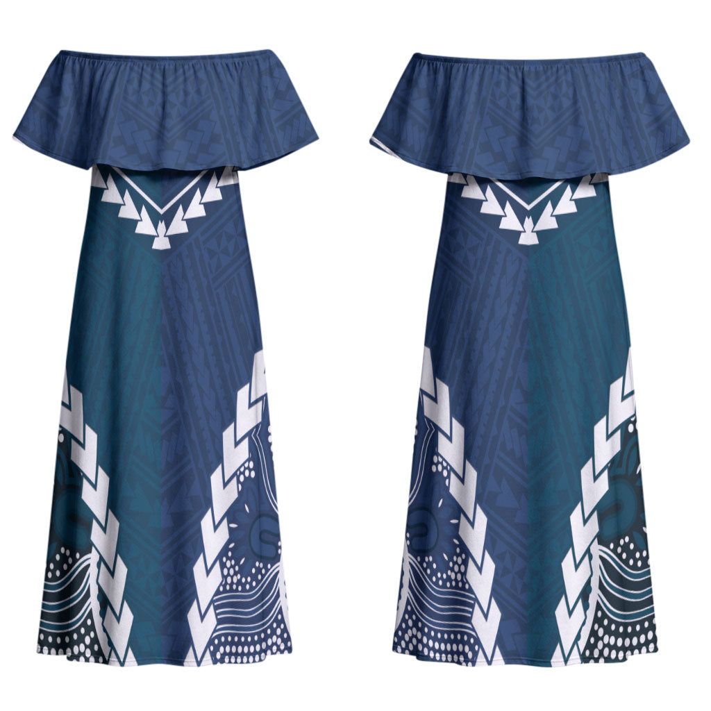 Custom Football Cats and Blues Couples Matching Off Shoulder Maxi Dress and Long Sleeve Button Shirt 2026 Together Aboriginal Polynesian Pattern LT14