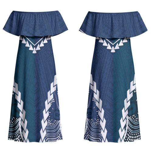 Custom Football Cats and Blues Couples Matching Off Shoulder Maxi Dress and Long Sleeve Button Shirt 2026 Together Aboriginal Polynesian Pattern LT14