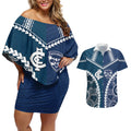Custom Football Cats and Blues Couples Matching Off Shoulder Short Dress and Hawaiian Shirt 2026 Together Aboriginal Polynesian Pattern