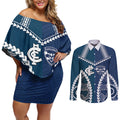 Custom Football Cats and Blues Couples Matching Off Shoulder Short Dress and Long Sleeve Button Shirt 2026 Together Aboriginal Polynesian Pattern