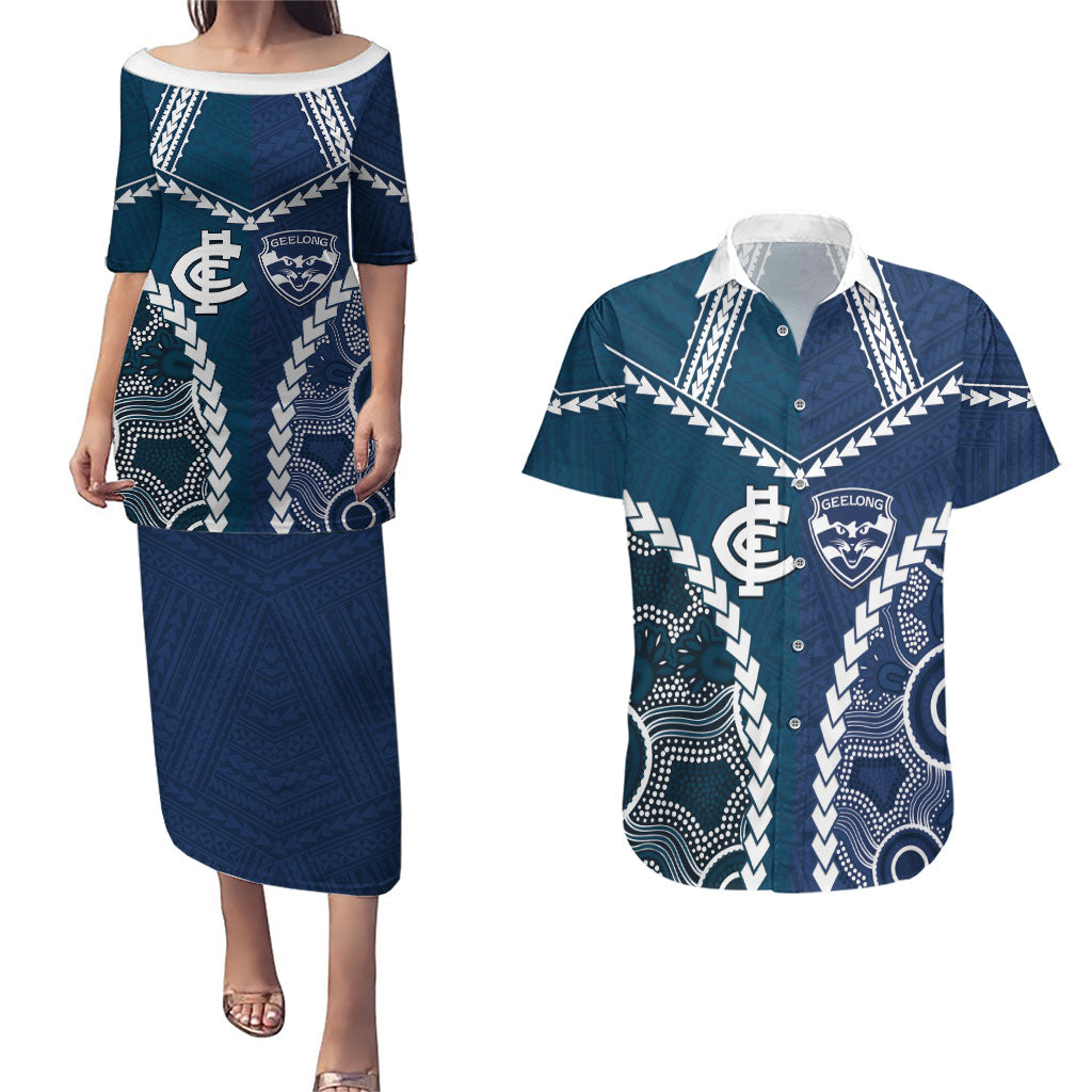 Custom Football Cats and Blues Couples Matching Puletasi and Hawaiian Shirt 2026 Together Aboriginal Polynesian Pattern