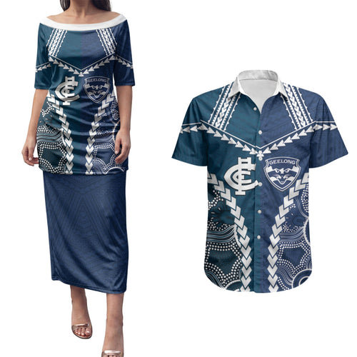 Custom Football Cats and Blues Couples Matching Puletasi and Hawaiian Shirt 2026 Together Aboriginal Polynesian Pattern