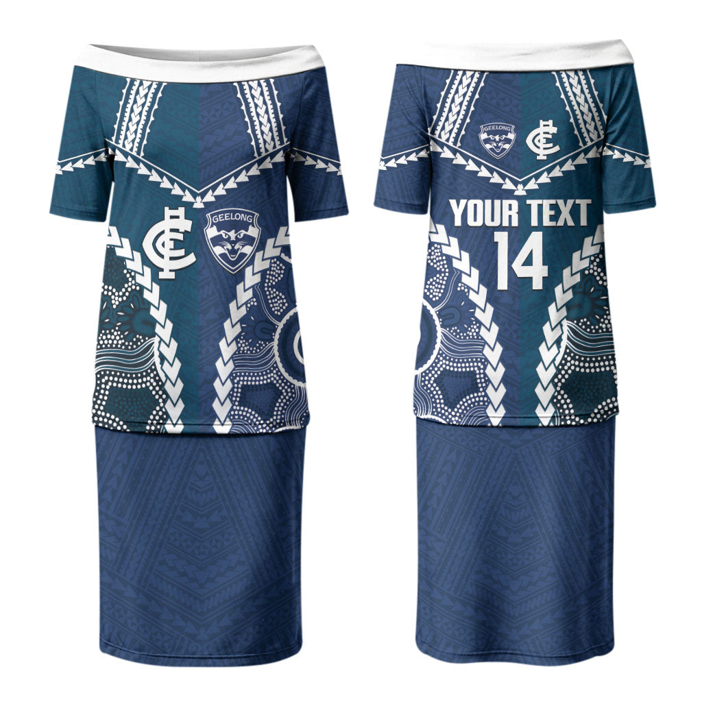 Custom Football Cats and Blues Couples Matching Puletasi and Long Sleeve Button Shirt 2026 Together Aboriginal Polynesian Pattern LT14