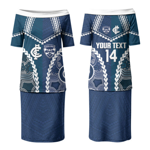 Custom Football Cats and Blues Couples Matching Puletasi and Long Sleeve Button Shirt 2026 Together Aboriginal Polynesian Pattern LT14