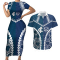 Custom Football Cats and Blues Couples Matching Short Sleeve Bodycon Dress and Hawaiian Shirt 2026 Together Aboriginal Polynesian Pattern