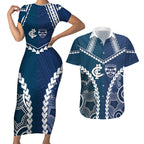 Custom Football Cats and Blues Couples Matching Short Sleeve Bodycon Dress and Hawaiian Shirt 2026 Together Aboriginal Polynesian Pattern