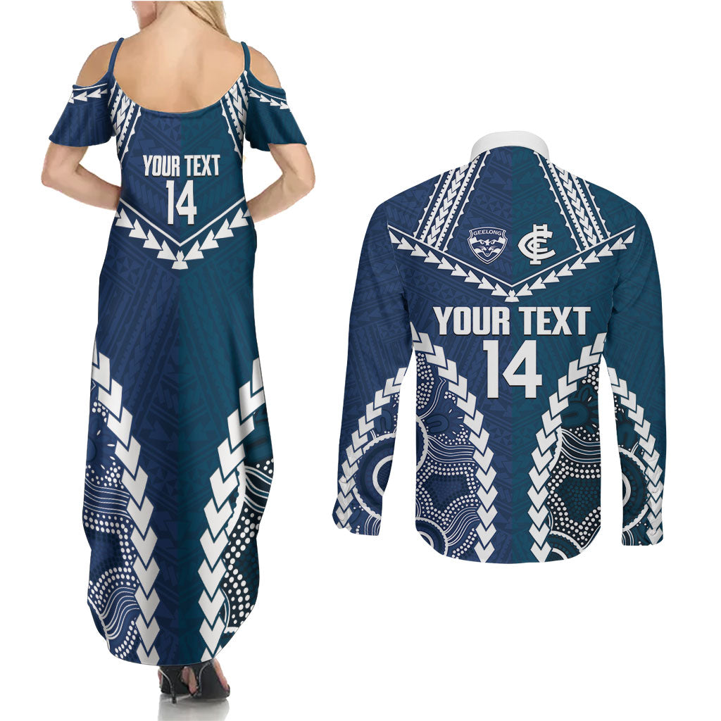 Custom Football Cats and Blues Couples Matching Summer Maxi Dress and Long Sleeve Button Shirt 2026 Together Aboriginal Polynesian Pattern