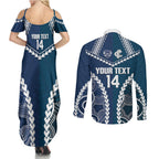 Custom Football Cats and Blues Couples Matching Summer Maxi Dress and Long Sleeve Button Shirt 2026 Together Aboriginal Polynesian Pattern