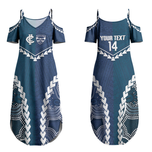 Custom Football Cats and Blues Couples Matching Summer Maxi Dress and Long Sleeve Button Shirt 2026 Together Aboriginal Polynesian Pattern LT14