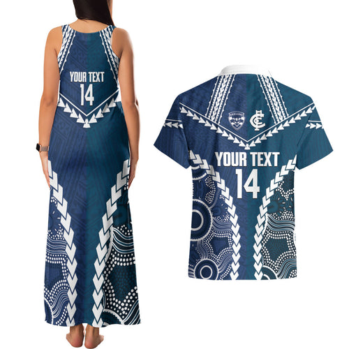 Custom Football Cats and Blues Couples Matching Tank Maxi Dress and Hawaiian Shirt 2026 Together Aboriginal Polynesian Pattern