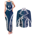 Custom Football Cats and Blues Couples Matching Tank Maxi Dress and Long Sleeve Button Shirt 2026 Together Aboriginal Polynesian Pattern
