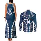 Custom Football Cats and Blues Couples Matching Tank Maxi Dress and Long Sleeve Button Shirt 2026 Together Aboriginal Polynesian Pattern