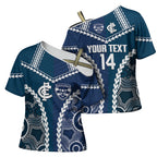 Custom Football Cats and Blues Cross Shoulder Shirt 2026 Together Aboriginal Polynesian Pattern