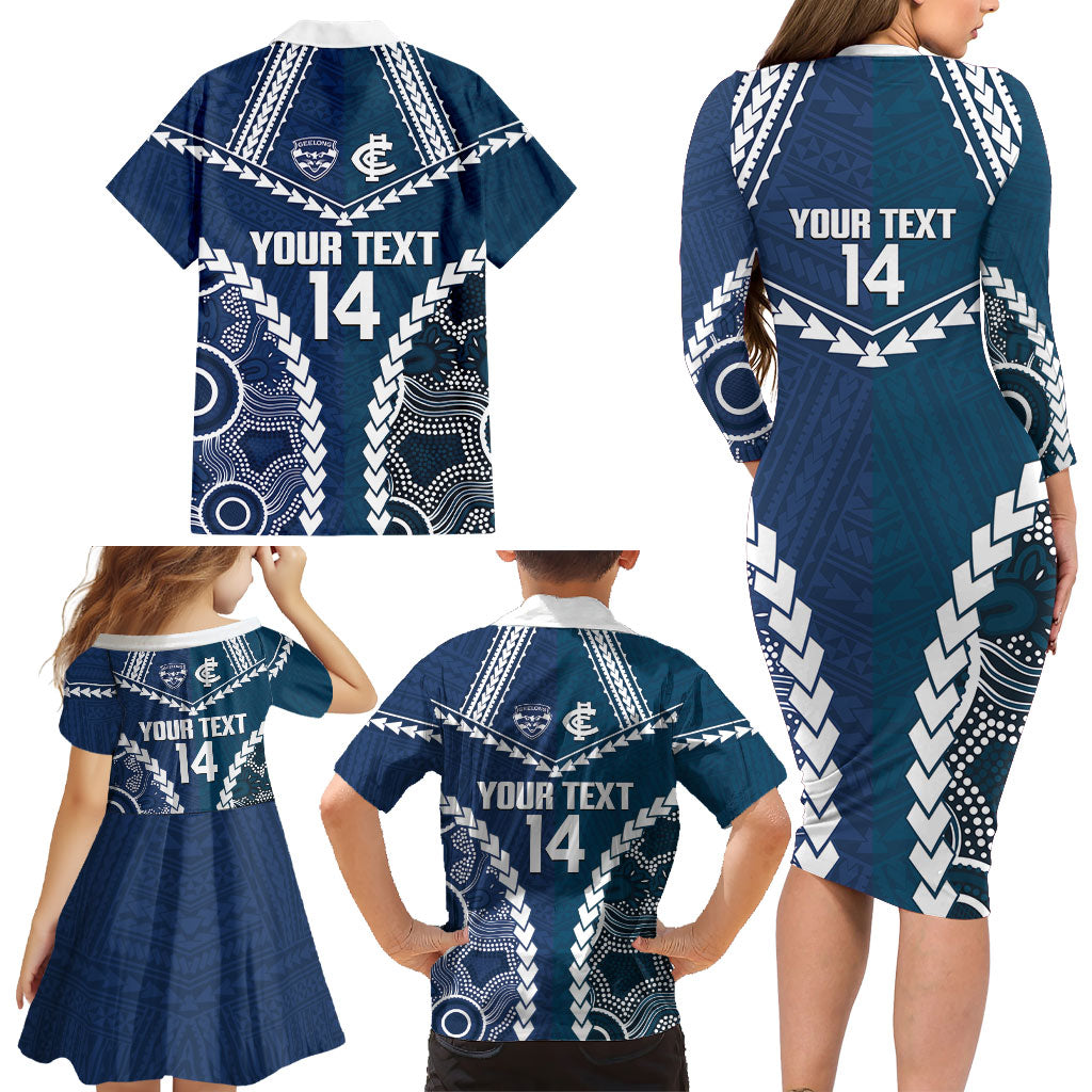 Custom Football Cats and Blues Family Matching Long Sleeve Bodycon Dress and Hawaiian Shirt 2026 Together Aboriginal Polynesian Pattern
