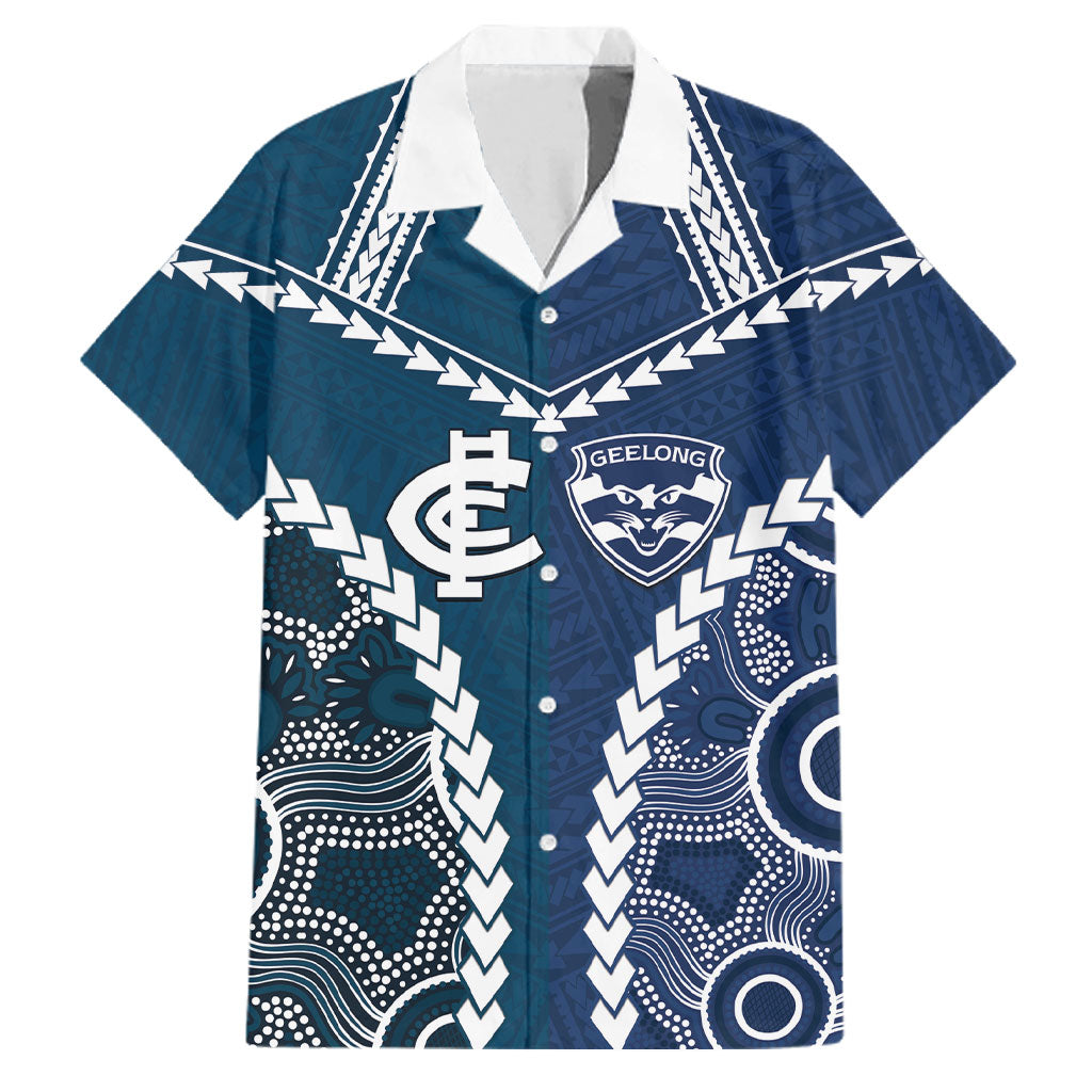 Custom Football Cats and Blues Family Matching Long Sleeve Bodycon Dress and Hawaiian Shirt 2026 Together Aboriginal Polynesian Pattern