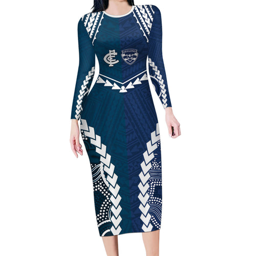 Custom Football Cats and Blues Family Matching Long Sleeve Bodycon Dress and Hawaiian Shirt 2026 Together Aboriginal Polynesian Pattern