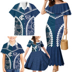 Custom Football Cats and Blues Family Matching Mermaid Dress and Hawaiian Shirt 2026 Together Aboriginal Polynesian Pattern