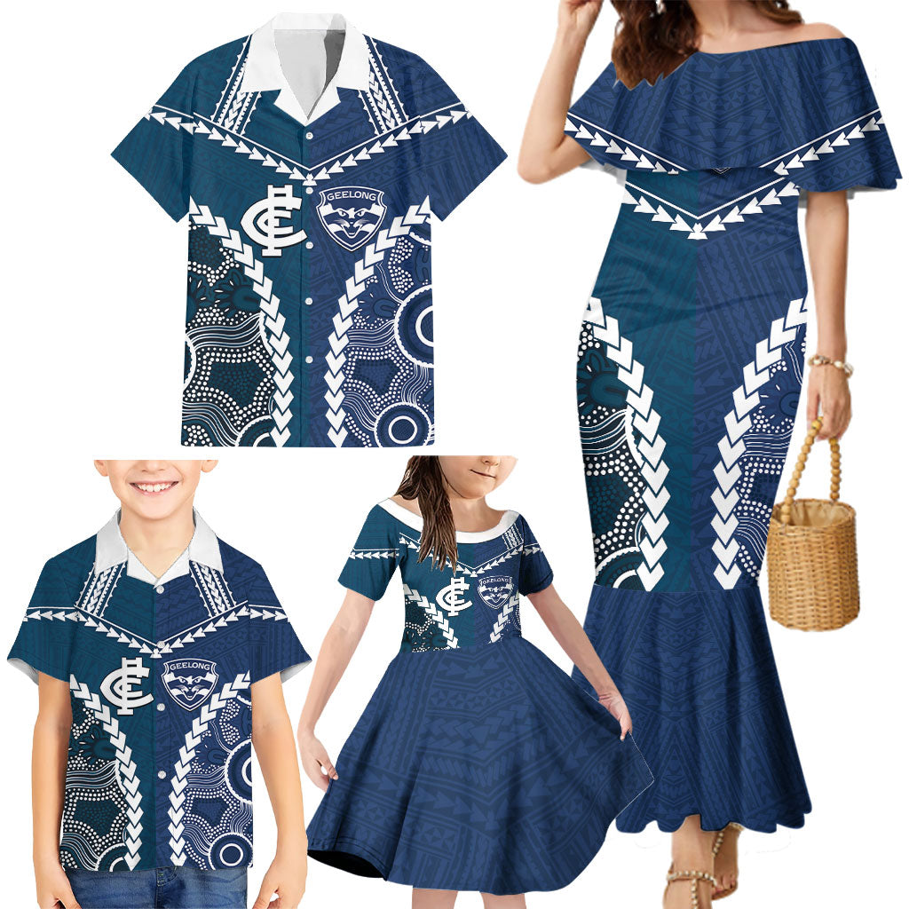 Custom Football Cats and Blues Family Matching Mermaid Dress and Hawaiian Shirt 2026 Together Aboriginal Polynesian Pattern