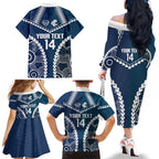 Custom Football Cats and Blues Family Matching Off The Shoulder Long Sleeve Dress and Hawaiian Shirt 2026 Together Aboriginal Polynesian Pattern