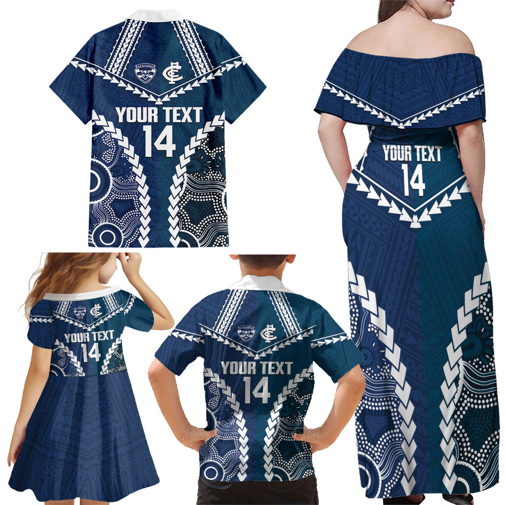 Custom Football Cats and Blues Family Matching Off Shoulder Maxi Dress and Hawaiian Shirt 2026 Together Aboriginal Polynesian Pattern