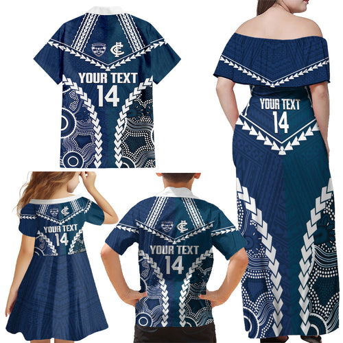 Custom Football Cats and Blues Family Matching Off Shoulder Maxi Dress and Hawaiian Shirt 2026 Together Aboriginal Polynesian Pattern
