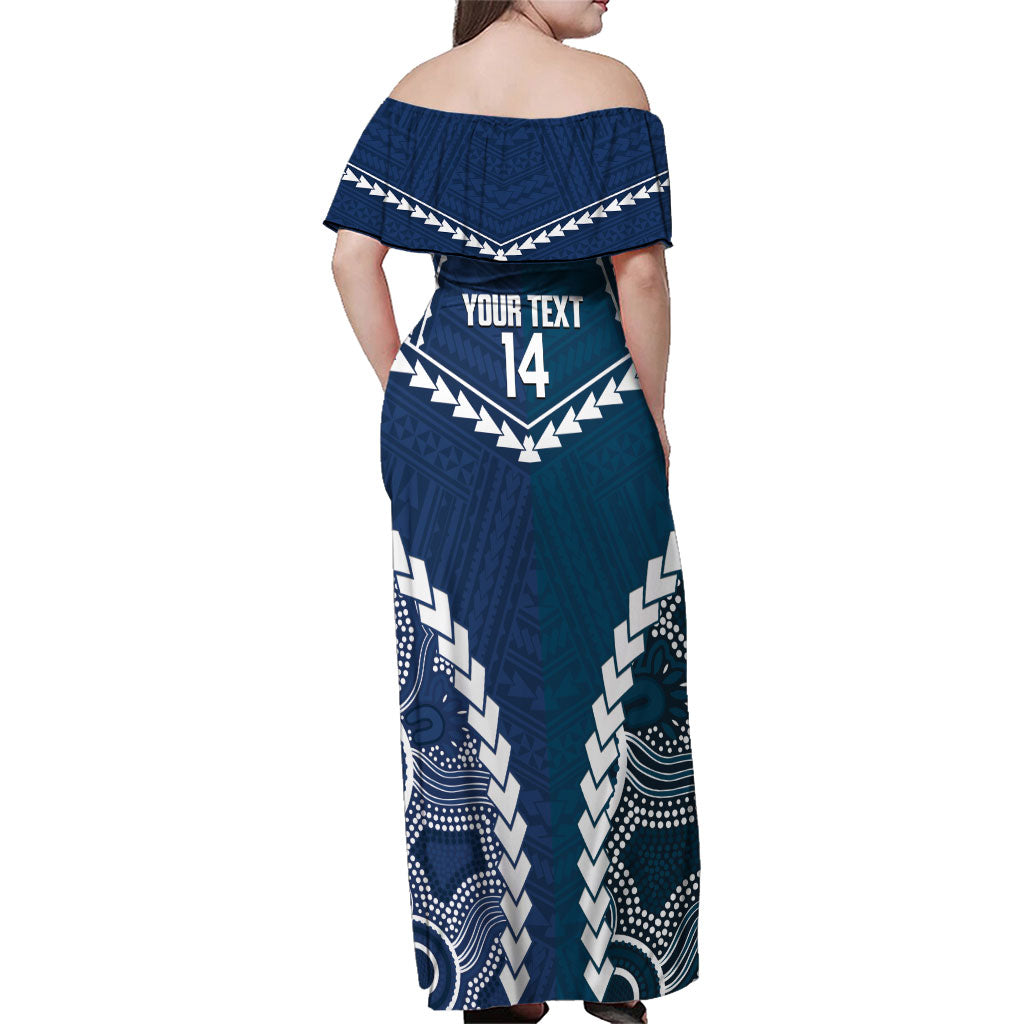 Custom Football Cats and Blues Family Matching Off Shoulder Maxi Dress and Hawaiian Shirt 2026 Together Aboriginal Polynesian Pattern
