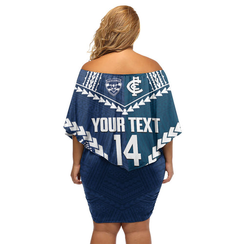 Custom Football Cats and Blues Family Matching Off Shoulder Short Dress and Hawaiian Shirt 2026 Together Aboriginal Polynesian Pattern