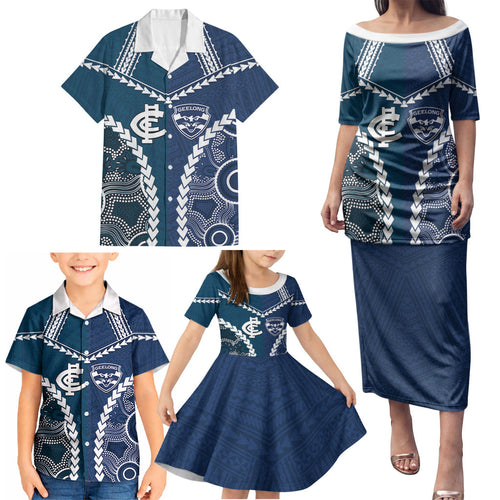 Custom Football Cats and Blues Family Matching Puletasi and Hawaiian Shirt 2026 Together Aboriginal Polynesian Pattern
