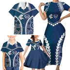 Custom Football Cats and Blues Family Matching Short Sleeve Bodycon Dress and Hawaiian Shirt 2026 Together Aboriginal Polynesian Pattern