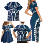 Custom Football Cats and Blues Family Matching Short Sleeve Bodycon Dress and Hawaiian Shirt 2026 Together Aboriginal Polynesian Pattern