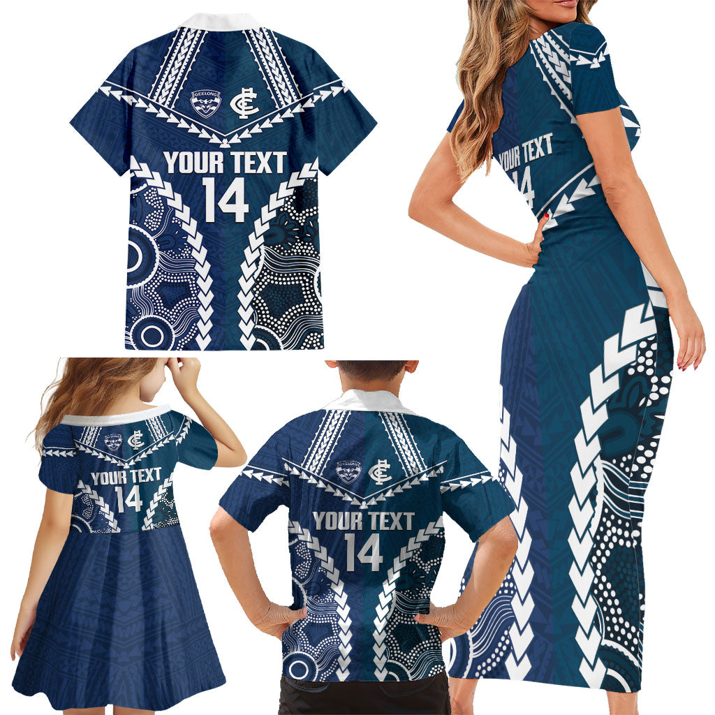Custom Football Cats and Blues Family Matching Short Sleeve Bodycon Dress and Hawaiian Shirt 2026 Together Aboriginal Polynesian Pattern