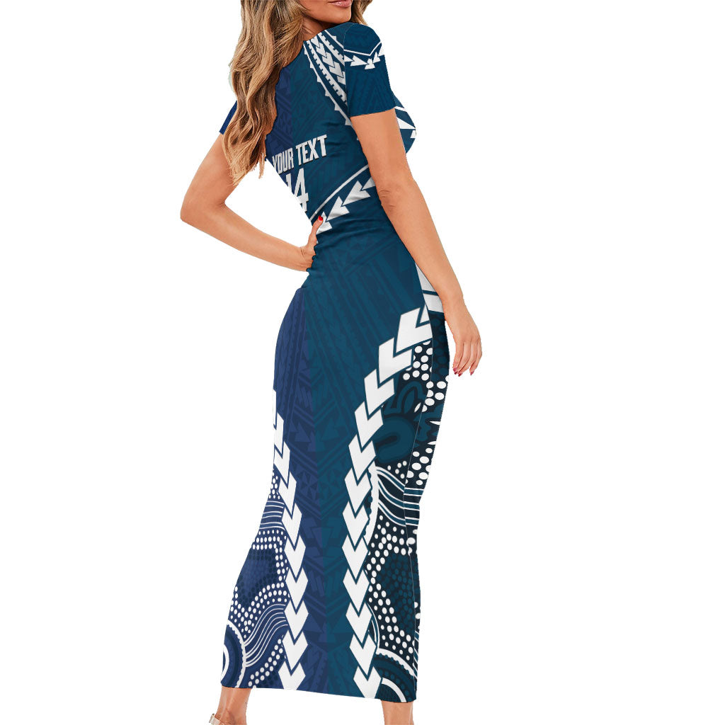 Custom Football Cats and Blues Family Matching Short Sleeve Bodycon Dress and Hawaiian Shirt 2026 Together Aboriginal Polynesian Pattern