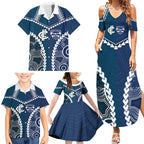 Custom Football Cats and Blues Family Matching Summer Maxi Dress and Hawaiian Shirt 2026 Together Aboriginal Polynesian Pattern