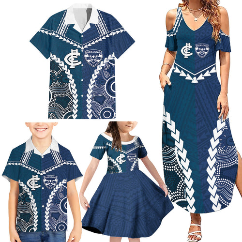 Custom Football Cats and Blues Family Matching Summer Maxi Dress and Hawaiian Shirt 2026 Together Aboriginal Polynesian Pattern
