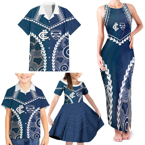 Custom Football Cats and Blues Family Matching Tank Maxi Dress and Hawaiian Shirt 2026 Together Aboriginal Polynesian Pattern