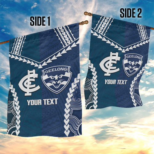 Custom Football Cats and Blues Garden Flag 2026 Together Aboriginal Polynesian Pattern