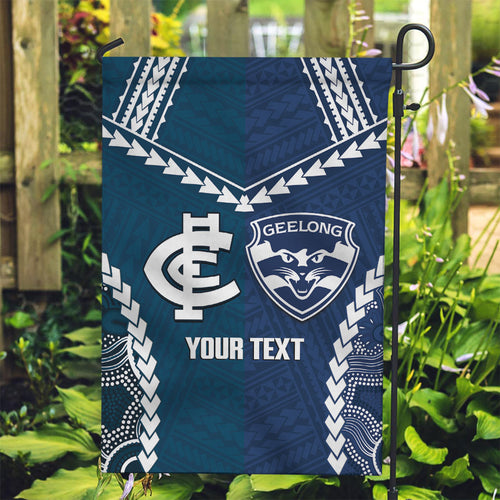 Custom Football Cats and Blues Garden Flag 2026 Together Aboriginal Polynesian Pattern
