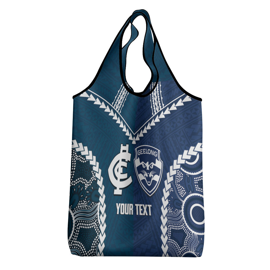 Custom Football Cats and Blues Grocery Bag 2026 Together Aboriginal Polynesian Pattern