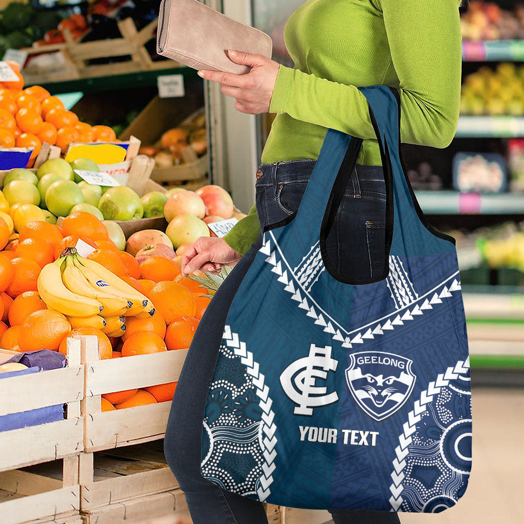 Custom Football Cats and Blues Grocery Bag 2026 Together Aboriginal Polynesian Pattern