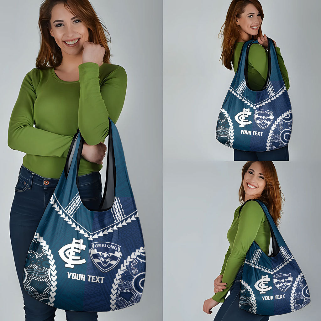 Custom Football Cats and Blues Grocery Bag 2026 Together Aboriginal Polynesian Pattern
