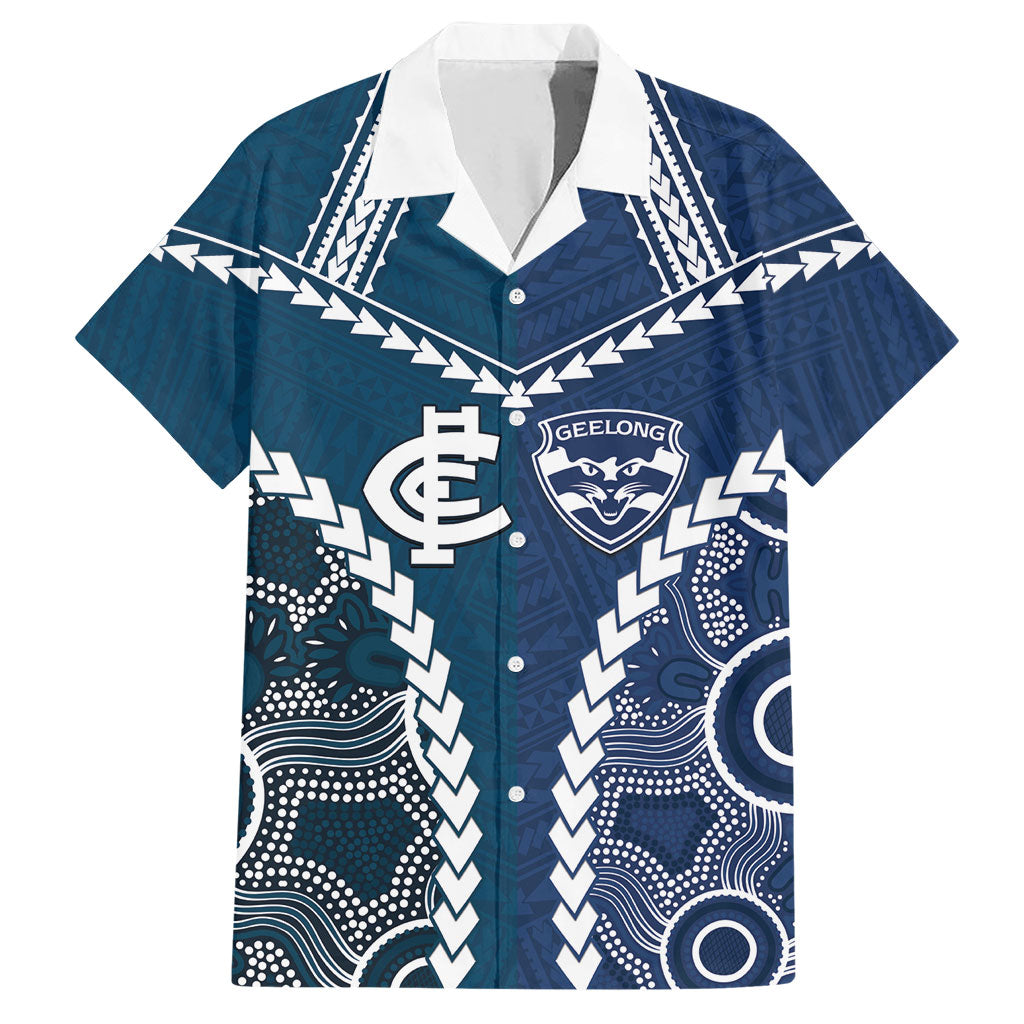Custom Football Cats and Blues Hawaiian Shirt 2026 Together Aboriginal Polynesian Pattern