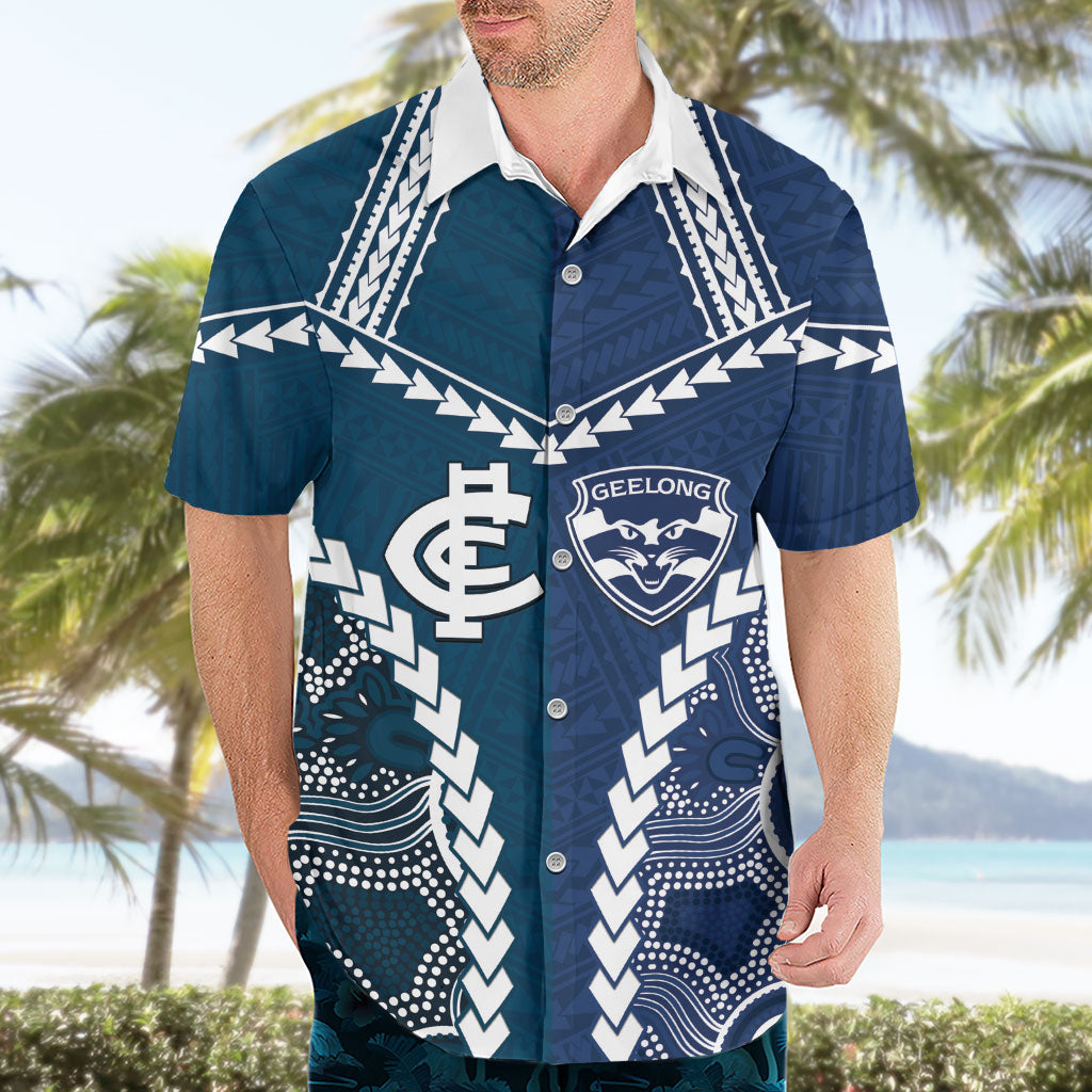 Custom Football Cats and Blues Hawaiian Shirt 2026 Together Aboriginal Polynesian Pattern